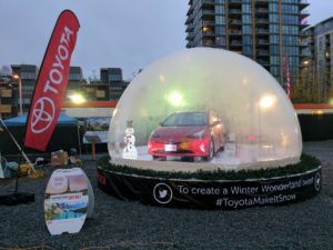 Toyota car in snow globe Christmas display